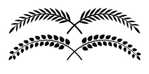 Set of circular laurel wreath. Emblem floral Greek branch of oak leaves, eucalyptus leaf, Wheat, winner award, champion medal, swirls, twigs and flower ornaments vector