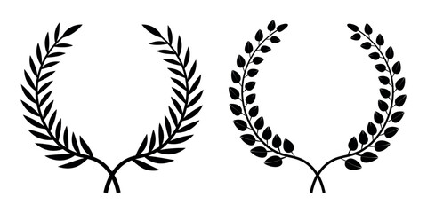 Set of circular laurel wreath. Emblem floral Greek branch of oak leaves, eucalyptus leaf, Wheat, winner award, champion medal, swirls, twigs and flower ornaments vector