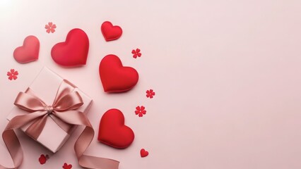 Red hearts and gift box isolated on white background