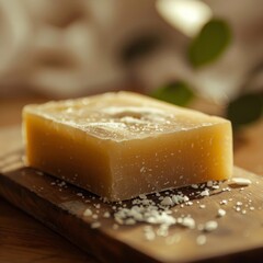 macro realistic shot of a soap bar, detailed texture, minimal composition, high detail product photo