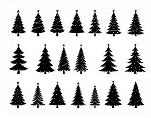 Obraz premium Christmas tree icon. Set of black christmas tree icons on white background. 