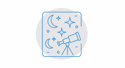 Minimalist Line Art Icon of Night Sky Astronomy Observation.