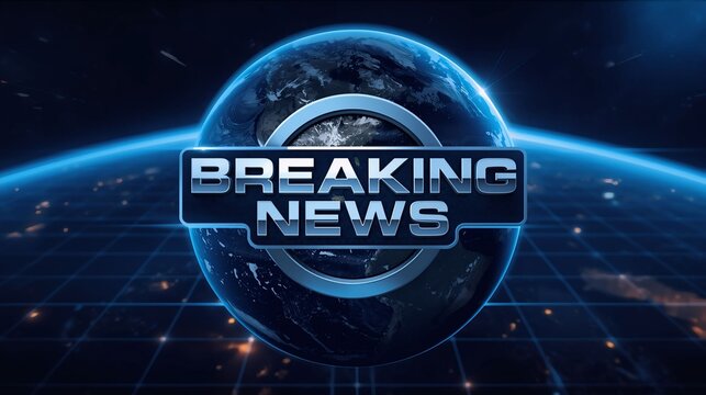 Breaking News Template intro for TV broadcast news show program with 3D breaking news text and badge, against global spinning earth cyber and futuristic style