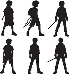 group of boys icon silhouette vector with white background