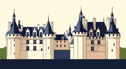 Obraz premium Historic European Castle Illustration Majestic Grand Chateau Design