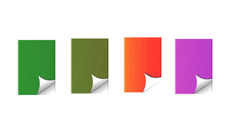 A Vibrant Collection of Four Colorful Digital Paper Icons with Elegant Page Curl Corner Design Elements.