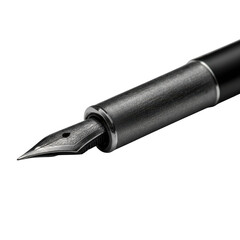 Closeup of a sleek black fountain pen nib isolated on transparent background