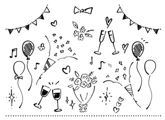 パーティーやお祝いに使える手描き装飾イラストセット