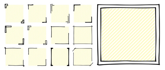 手書きした四角いフレーム素材のセット