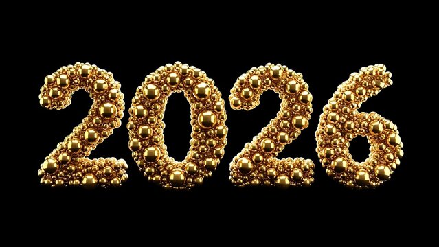 Golden spheres forming the number 2026 on a dark background, symbolizing the upcoming year and future prosperity. - Powered by Adobe