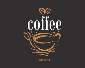 Vector logo of natural coffee beans, hand-drawn
