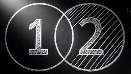 Chalkboard venn diagram illustrating numbers one and two
