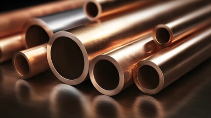 Fototapeta premium Close-up of Copper Pipes - Industrial Material and Construction Elements.