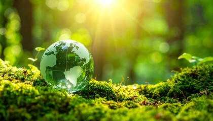 Glass Earth Globe on Moss in Forest Light