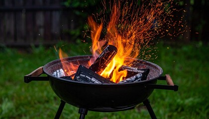 Outdoor Fire Pit with Burning Logs