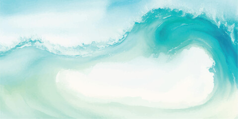 Obraz premium Abstract Summer Ocean Background with Blue Watercolor Waves and Soft Sky