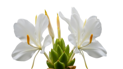 White flower isolated on transparent background with four petals and green stem