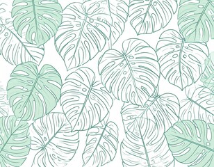 Fototapeta premium Tropical leaves background vector. Natural jungle monstera palm leaves design 