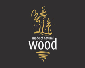 An unusual vector hand-drawn logo for the production of wood products
