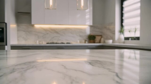Stylish modern kitchen design featuring a sleek marble countertop and luxurious contemporary cabinetry, showcasing sophisticated interior decor in a bright inviting home environment.