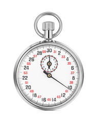 A metal analog stopwatch used for timing seconds, isolated. Transparent PNG image.