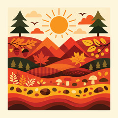 Square Fox Inspired Color Theme Featuring Forest Symbols Leaves And Earthy Autumn Palette