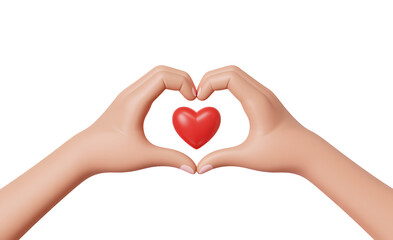 A pair of hands gently forming a heart shape around a vibrant red heart symbolizing love and care