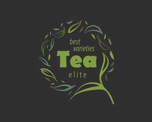 Vector tea logo on a dark background, hand-drawn