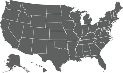 USA map with states isolated on a white background. United States of America map. Vector illustration, United States of American Map transparent background. © Ms Rozi