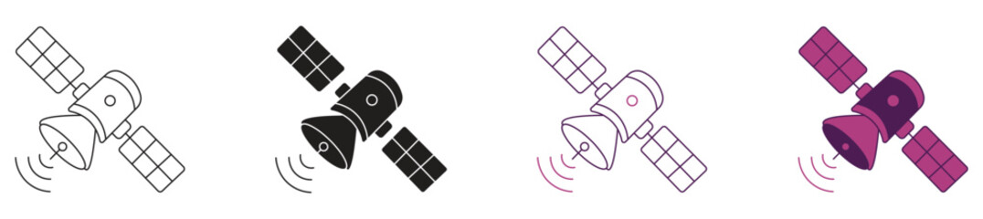 Satellite icon set isolated on white background, vector illustration.