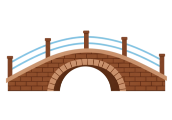 Simple cartoon stone arch bridge illustration isolated on transparent background
