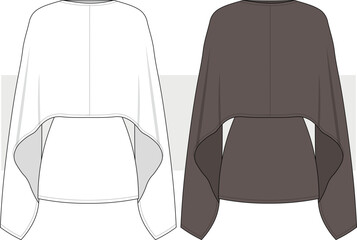 Women's Shawl Dress Fashion Technical Drawing, Illustration. Stylish Dress Vector, Front View. CAD, Mockup. © gulsenbozkurt