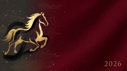 Fototapeta premium Chinese New Year 2026 Year of the Horse background ink brush style