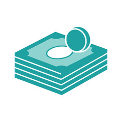 Stack of money with coin on top