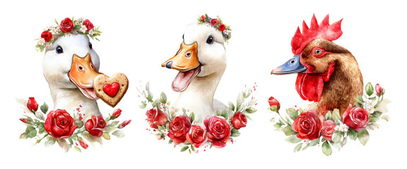 Obraz premium Adorable Watercolor Animals with Floral Accents and Heartwarming Expressions