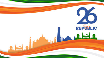 Creative Republic Day 2026 design representing Indian national pride with tricolor theme, Ashoka Chakra and patriotic elements. Perfect for 26 January celebrations, social media posts, banners, poster