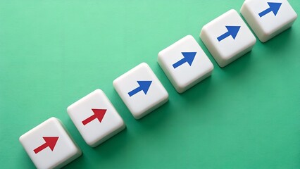 Directional Contrast – Abstract Diagonal Sequence of Arrows Showing Individuality and Change on Green Background, arrows, abstract, direction, contrast, individuality, change, diagonal, green, blocks