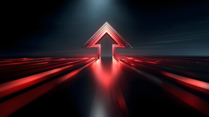 Dramatic Red Arrow Pointing Upwards in Dark Futuristic Scene.