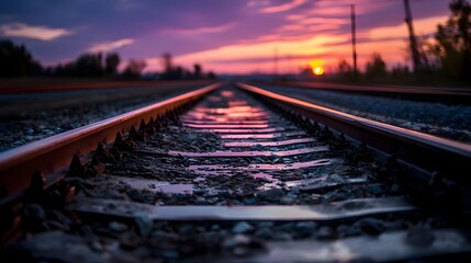 Dramatic Sunset Over Railroad Tracks - A Journeys Beginning.