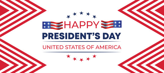 Obraz premium Happy Presidents Day Geometric Patriotic Banner with Chevron Pattern, United States of America Holiday Vector Design