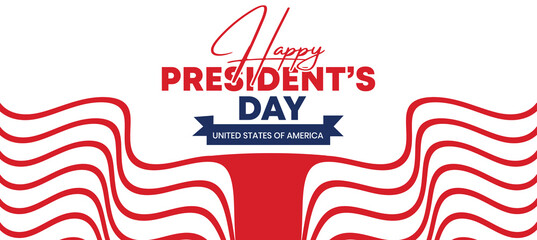 Happy Presidents Day Elegant Banner with Red Flowing Wave Pattern, USA National Holiday Celebration Vector