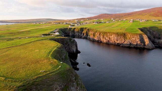 Aerial view of the coast at Malin Beg at the Napoleonic Signal Tower - County Donegal, Ireland