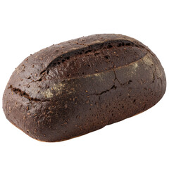 Hearty dark pumpernickel rye bread loaf from bakery. healthy, wholesome, whole grain food with rustic crust