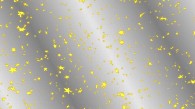 Gold stars falling down on silver gradient background. Abstract background for Merry Christmas, Happy Holidays, Season's greetings, Happy Valentine's day and wedding ceremony.
