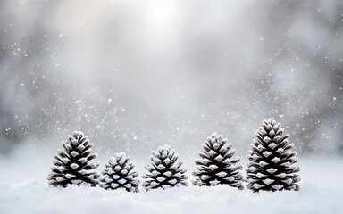 Winter Wonderland: Snow-Dusted Pinecones and Trees Create a Scenic Holiday Atmosphere