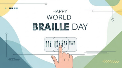 Happy World Braille Day illustration featuring a finger touching braille dots symbolizing accessibility and literacy for the visually impaired perfect for awareness campaigns