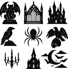 set of silhouettes of church