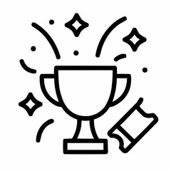 Line icon of a trophy with confetti burst &mdash; celebration, black on white, square minimalist style