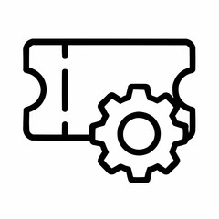 Line icon of a ticket with gear &mdash; contest settings, black on white, square minimalist style