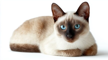 Siamese cat relaxing indoors with striking blue eyes and unique coat pattern